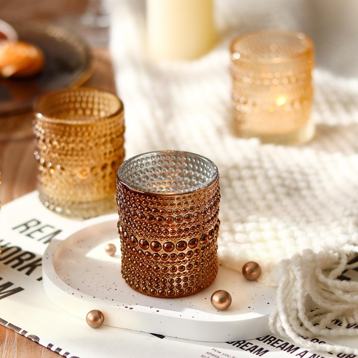 WDHODEC Gold Candle Holders 12 PCS, Glass Votive Tealight Candle Holders for Fall Thanksgiving Christmas Table Centerpiece Wedding Decorations