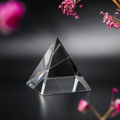 H&D HYALINE & DORA 4.3" H Large Clear Crystal Pyramid Paperweight with Gift Box for Prosperity