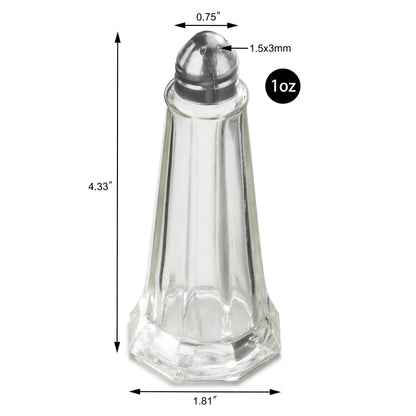 New Star Foodservice Glass Tower Salt and Pepper Shakers, 1 oz Set of 12, Clear Glass Shakers with Stainless Steel Tops for Restaurants and Tabletop Use