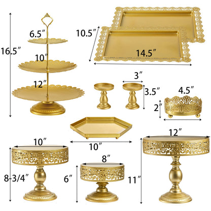 Jucoan 10 Pieces Gold Metal Cake Stand Set, Cupcake Holder Pastry Candy Fruits Serving Plate, Gold Dessert Table Stands and Trays Set for Wedding Birthday Baby Shower Bridal Shower Tea Party