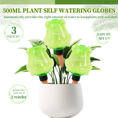 GEWOSI 3 Pack Self Watering Globes for Plant Water Bulbs 13oz Watering Planter Insert Indoor Water Spikes Stakes for Automatic Drip Irrigation Plant Watering Devices