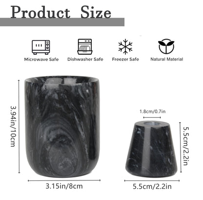 Natural Marble Toothbrush Holder and Toothbrush Cup Set,Handmade Toothbrush Holder for Bathroom Countertop Toothbrush and Toothpaste Holder Set,Better Choice for Housewarming Gift（Black Grey）