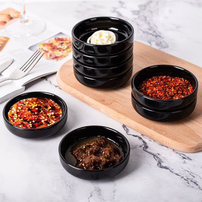DELLING 3.5 oz Black Dipping Bowls Set of 8, Porcelain Sauce Cups - Charcuterie Cups for Soy Sauce, Condiments, Ketchup - Microwave & Dishwasher Safe Small Bowls