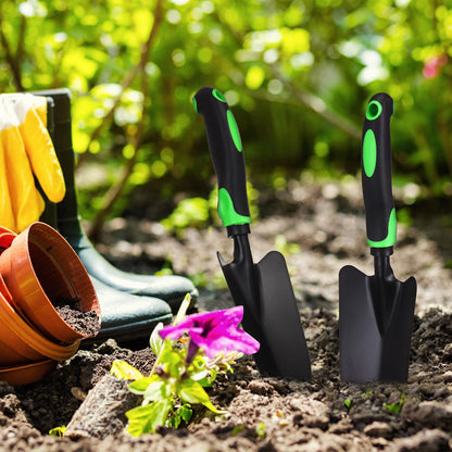 Yaocom 12 Pcs Garden Shovel Aluminum Alloy Heavy Duty Trowel Garden Tool Small Shovels for Digging Metal Hand Trowel Spade with Soft TPR Handle for Lawn Yard Farm Home Shop Planting (Green Black)