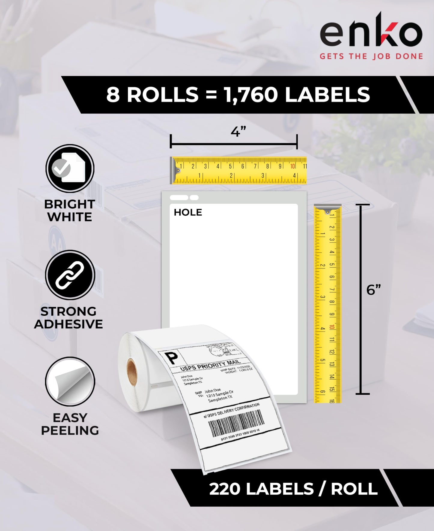 enKo Compatible Zebra 4x6 Label/Dymo Labels 1744907 (4 x 6) for Dymo Labelwriter 4XL Shipping Zebra Direct Thermal Printer (8 Rolls, 1760 Labels)