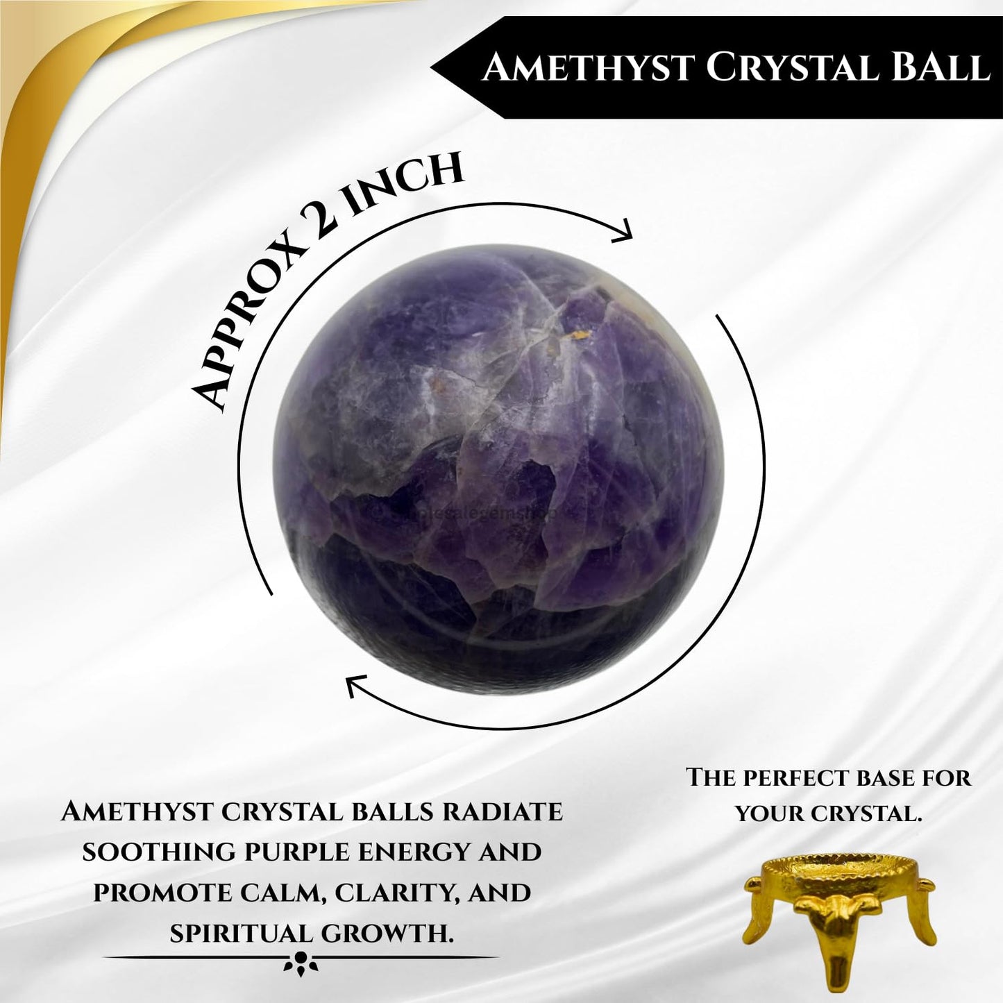 GEMSCITE Amethyst Natural 50-55 mm Gemstone Ball Sphere with Stand Hand Carved Crystal Altar Healing Devotional Focus Spiritual Chakra Cleansing Metaphysical Gift for Men Women from India