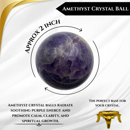 GEMSCITE Amethyst Natural 50-55 mm Gemstone Ball Sphere with Stand Hand Carved Crystal Altar Healing Devotional Focus Spiritual Chakra Cleansing Metaphysical Gift for Men Women from India