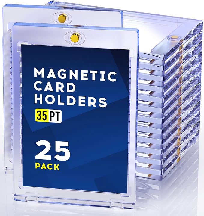 Basthalan 25ct Magnetic Card Holder, 35pt One Touch Card Holder, U-V Protectors Hard Plastic for Trading Cards, Magnet Case, Sports, Game, Football, Baseball Cards Holders