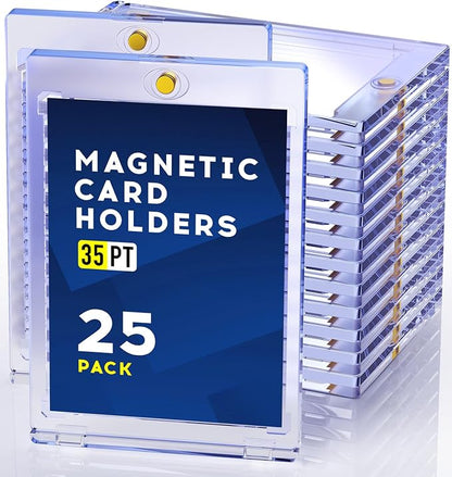 Basthalan 25ct Magnetic Card Holder, 35pt One Touch Card Holder, U-V Protectors Hard Plastic for Trading Cards, Magnet Case, Sports, Game, Football, Baseball Cards Holders