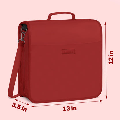 SUNEE Zipper Binder 3 Ring, 3 Inch O-Ring with Handle and Shoulder Strap, 600-Sheet Capacity, 5-Tab Expanding File Folder, Multi-Pockets for Middle School Organizer Binder with Zipper, Bright Red