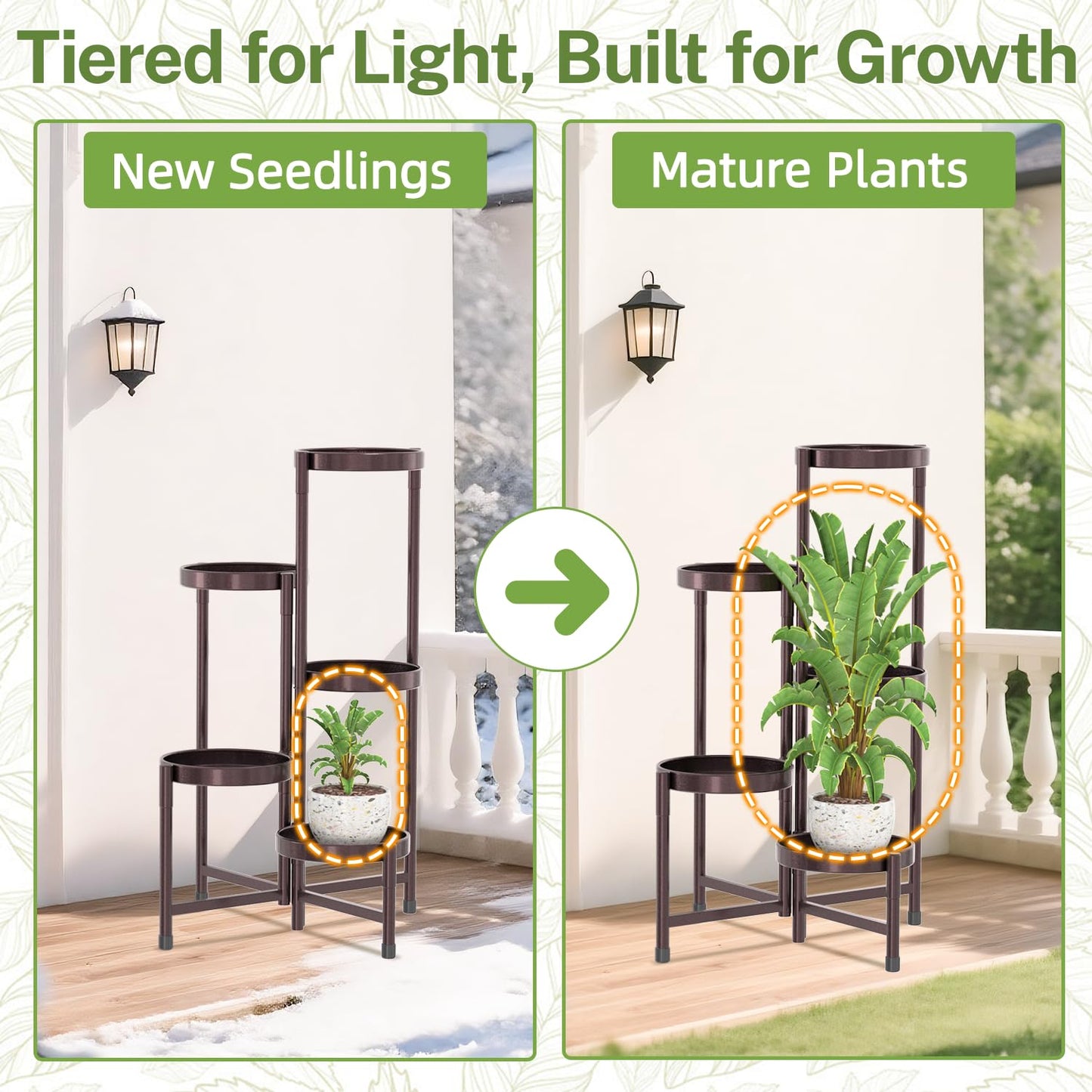 iDavosic.ly Plant Stand Indoor Outdoor, 5 Tier Corner Metal Flower Display Holder Shelf, Folding Tall Orchid Rack for Patio Balcony Porch Garden Living Room House, Violet Bronze
