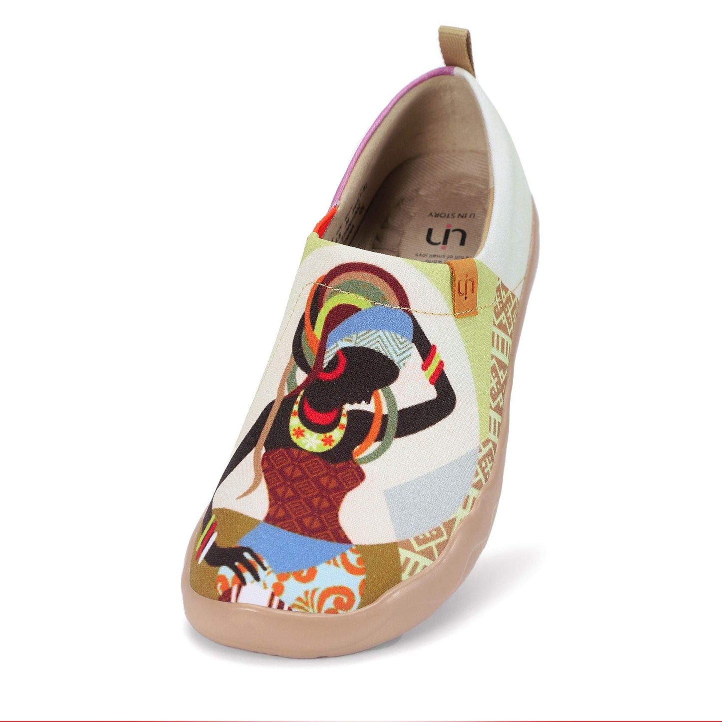 UIN Women's Walking Travel Shoes Slip On Canvas Casual Loafers Lightweight Art Painted Flats Comfort Fashion Sneaker (African Beauty 7)