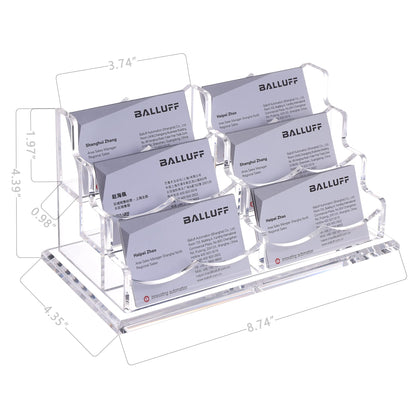 HeZone Business Cards Holder Display for Desk, Clear Acrylic Multiple 3 Tier 6 Slot Business Card Stand, Holds 300 Cards-1 Pack (6 Slots-H)