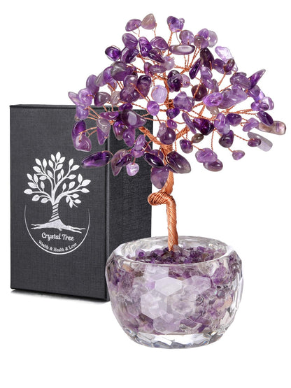 Jovivi Amethyst Crystal Trees,Natural Gemstone Amethyst Bonsai Money Tree of Life Purple Healing Crystals Home Office Desk Decor for Women Birthday Gifts
