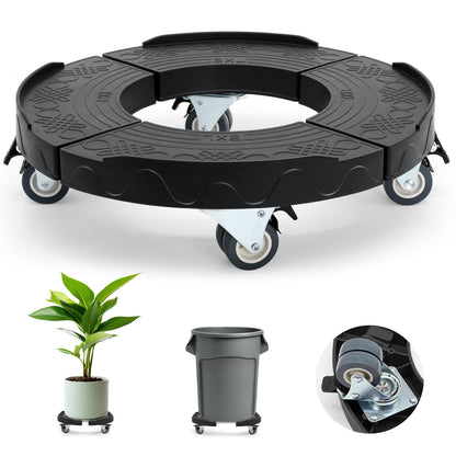 Humagineer Trash Can Dolly Wheels, Adjustable 15-19 Inch Round Roller with Locking Wheels 440 LBS Heavy Duty Drum Cart Multi Function Rolling Dollies Stand Plant Caddy, Black