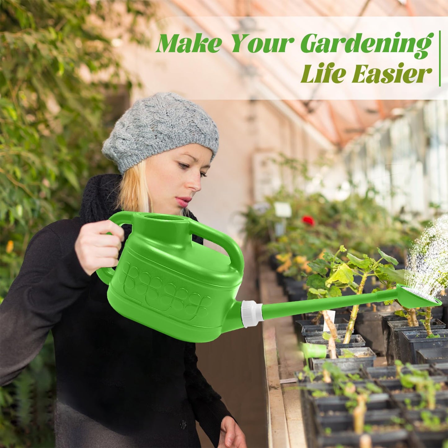 1 Gallon Watering Can, Garden Watering Can Outdoor, Plant Water Can with Removable Long Spout and Stainless Steel Sprinkler Head, Plastic Indoor Watering Cans for Gardening Flower Plants
