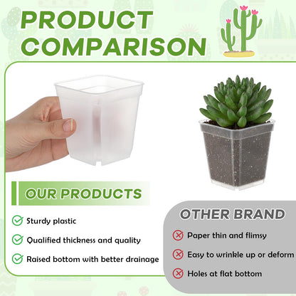 Yaomiao 200 Pack 3 Inch Clear Nursery Pot Square Flower Pots Plastic Plant Succulent Planter Seed Starting Pots with Drainage Holes for Garden Office Balcony Decor Indoor Outdoor Plant Seedling