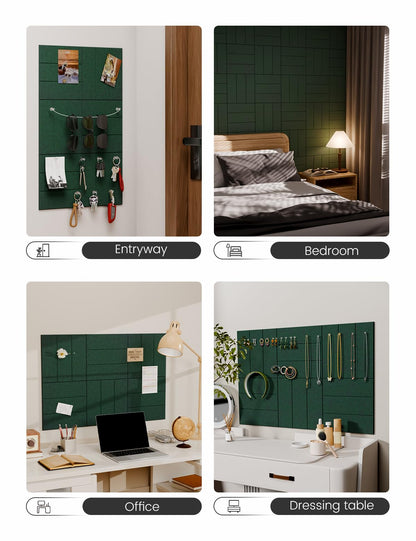 Felt Bulletin Board Tiles -28"x18" with 40 Adhesive Tabs, Cork Board Alternative for Office Decor, Push Pin Board Wall Organizer 6-Pack (Pine Green)