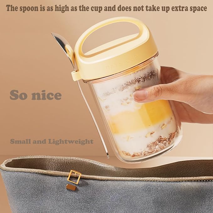 2Pack Overnight Oats Containers with Lids and Handle,14 oz Airtight Oatmeal Container,Mason Jars with Lid for Cereal,Milk,Fruit,Yogurt,On The Go Container,Salad Jars,Glass Jars (Blue)