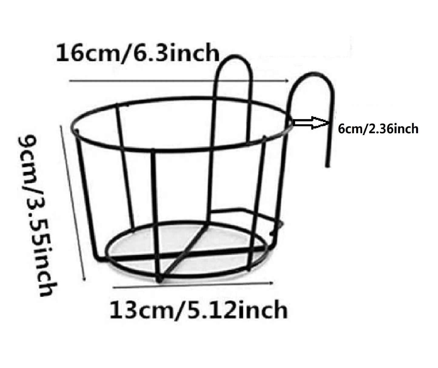 4 Pack Hanging Railing Planters Flower Pot Holders Plant Iron Racks Fence Metal Potted Stand Mounted Balcony Round Plant Baskets Shelf Container Box for Indoor&Outdoor Use-Black,Garden Steel Pots,6.3"