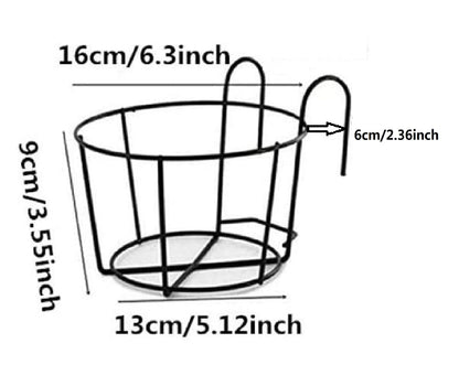 4 Pack Hanging Railing Planters Flower Pot Holders Plant Iron Racks Fence Metal Potted Stand Mounted Balcony Round Plant Baskets Shelf Container Box for Indoor&Outdoor Use-Black,Garden Steel Pots,6.3"