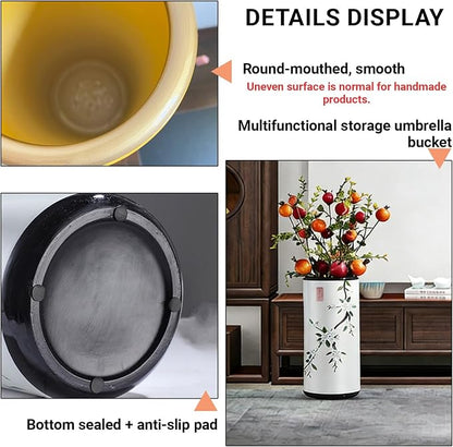 Ceramic Umbrella Stand Umbrella Holder for Entryway Hand-Made Umbrella Stand Barrels Umbrella Holder Cane Floor Standing Vase Ceramic Storage Bucket for Home Office Entrance Indoor.(F)