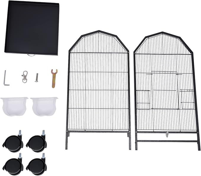 40-Inch Wrought Iron Bird Cage with Open-Top and Rolling Stand, Movable Parrot Cage Pet Bird Flight Cage, 360 Degree View Spacious Interactive Roof Pet Bird House for Medium&Small Birds