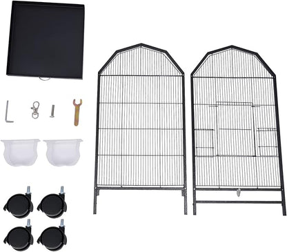 40-Inch Wrought Iron Bird Cage with Open-Top and Rolling Stand, Movable Parrot Cage Pet Bird Flight Cage, 360 Degree View Spacious Interactive Roof Pet Bird House for Medium&Small Birds