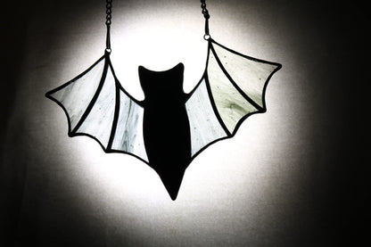 HAOSUM Halloween Bat Decoration Stained Glass Window Hangings - Bat Suncatcher Ornaments Spooky Bats Craft Window Decor Gifts(3.9"×3.9")
