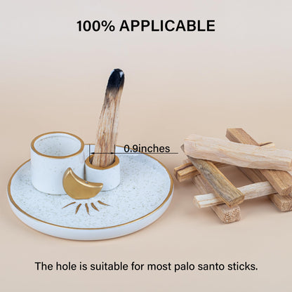 ZenBless Multifunction Incense and Candle Holder for Burning Sage, Palo Santo, Incense Sticks - 5.9" Ceramic Ash Catcher Tray for Meditation Room Home Decor Spritual Gifts (Gold)