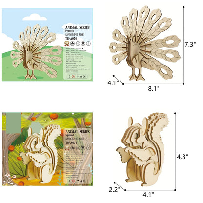 3D Wooden Wild Animal Puzzle - 6 Piece Set Wood Wild Animals Skeleton Assembly Model Kits - Wooden Crafts DIY Brain Teaser Puzzle - STEM 3D Puzzle Gifts for Adults & Teens