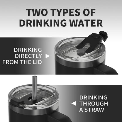 40 oz Tumbler with Handle,Tumbler with Lid and Straw,Double Wall Insulated Cup Stainless Steel Travel Mug(Cold for 34 Hours),Water Bottle for Iced Tea,Coffee,Cold Beverages(Black)