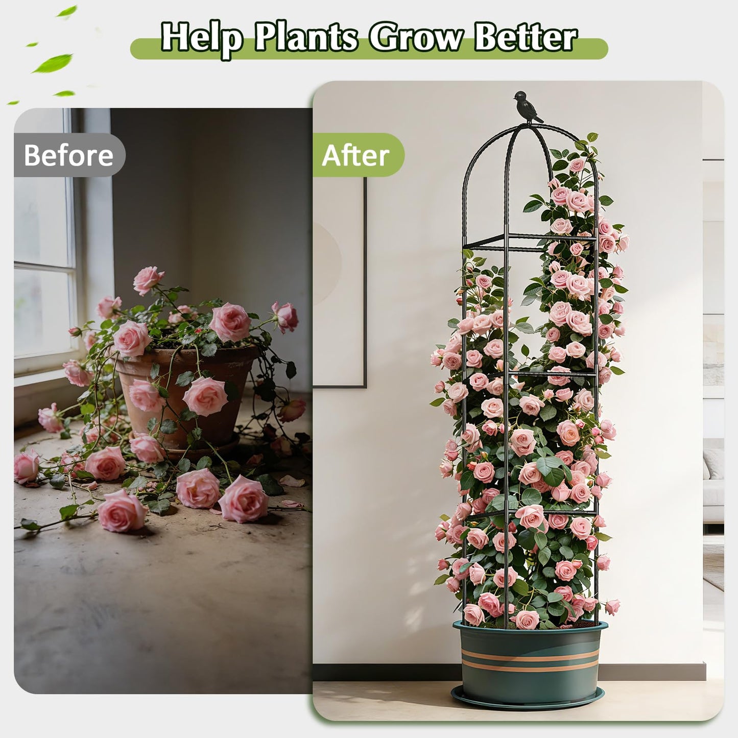 Square Tomato Cages for Garden, 6.2 FT Cucumber Trellis for Flowers, Grape, Pea, Rose, Bean, Rustproof Plastic Coated Metal Plant Support for Potted Plants Indoor Outdoor- 1PC Obelisk Trellis