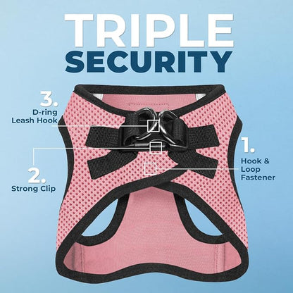 Best Pet Supplies Voyager Step-in Air All Weather Mesh Harness and Reflective Dog 5ft Leash Combo with Neoprene Handle, for Small, Medium and Large Breed Puppies - Pink Base, Small