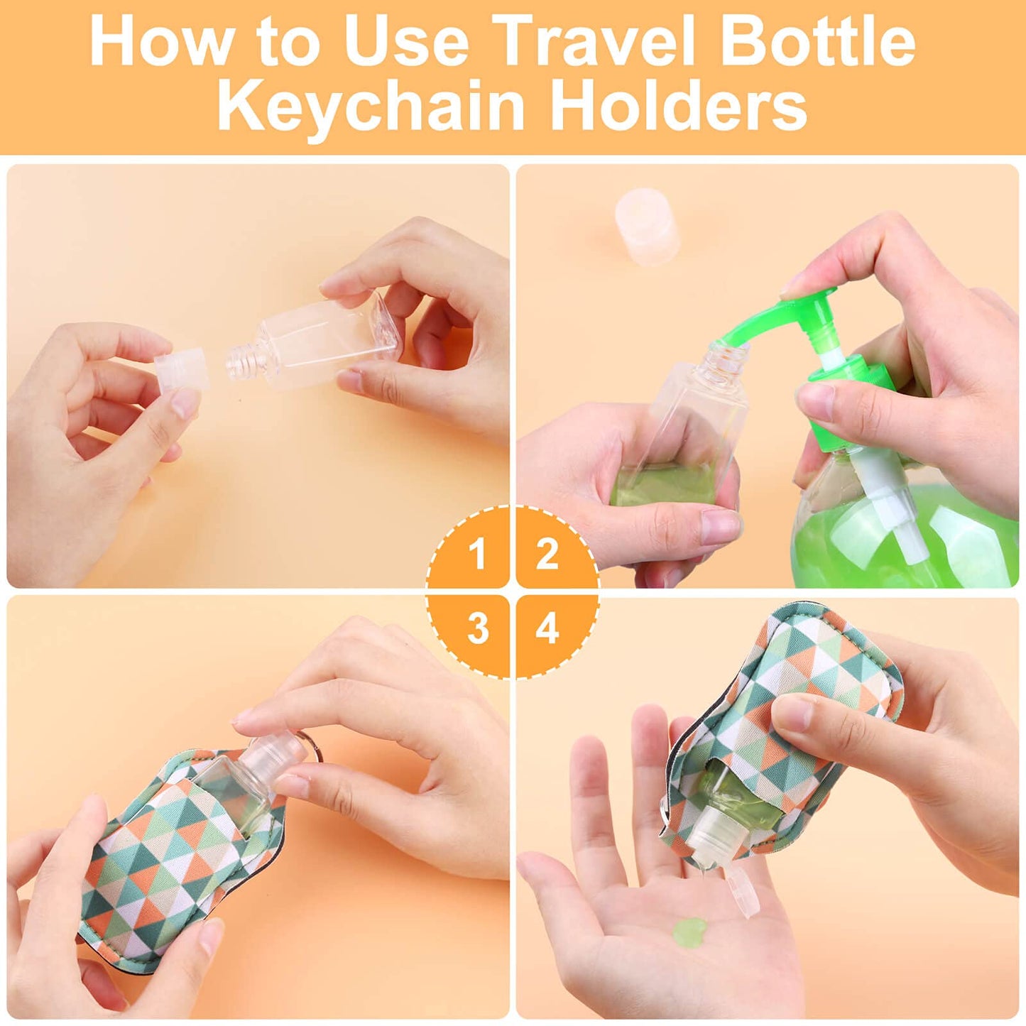Empty Hand Sanitizer Holders Set 60pcs, Include 20 Portable Refillable Travel Bottle Container with Flip Cap, 20 Reusable Bottle Holders, 20 Wristlet Keychain