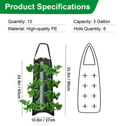 Upside Down Strawberries Grow Bags,10 Pack Garden Hanging Strawberry Grow Bag, Hanging Strawberry Planter with Planting Pockets, Hanging Planter for Strawberries,Tomatoes, Chili, Herbs, Vegetables