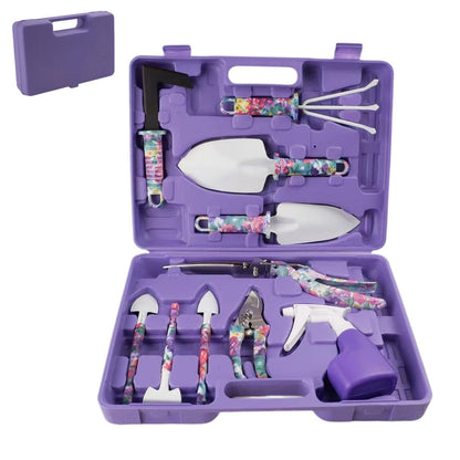 10 Pieces Garden Tools Set with Floral Print - Heavy Duty Gardening Kit with Ergonomic Handles, Hand Trowels, Rake, Pruner, Sprayer & Storage Case - Ideal Gardening Gifts for Women, Mom & Seniors