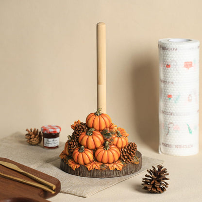Bicuzat Autumn Maple Leaves Pumpkin Pattern Paper Towel Holder Stand, Resin Pumpkin Crafts Display for Kitchen Countertop, Halloween, Cafe, Restaurant, Cake Shop, Dessert Shop-Pumpkins