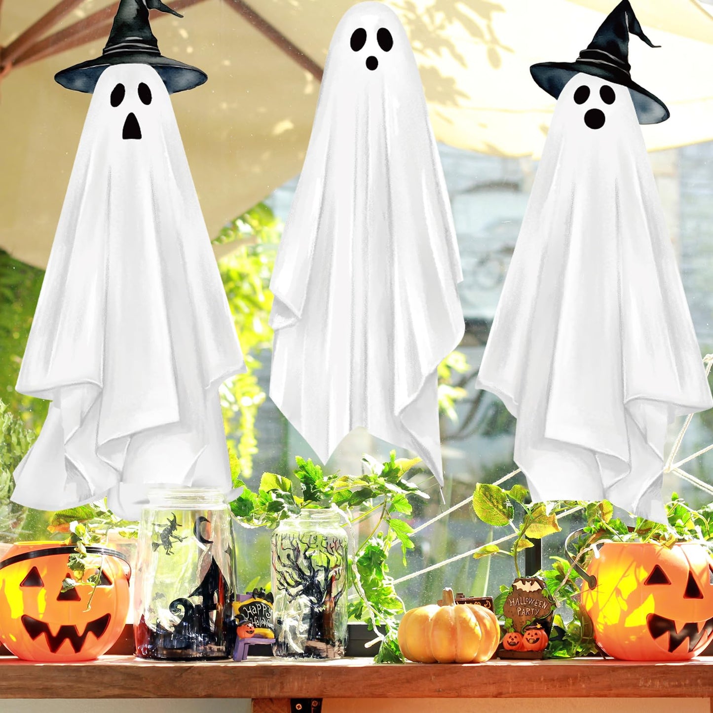 JarThenaAMCS Extra Large Halloween Window Clings Ghost Witch Hat Pumpkin Window Stickers Double-Sided Glass Decals for Home Classroom Office Party Decoration, 4 Sheets