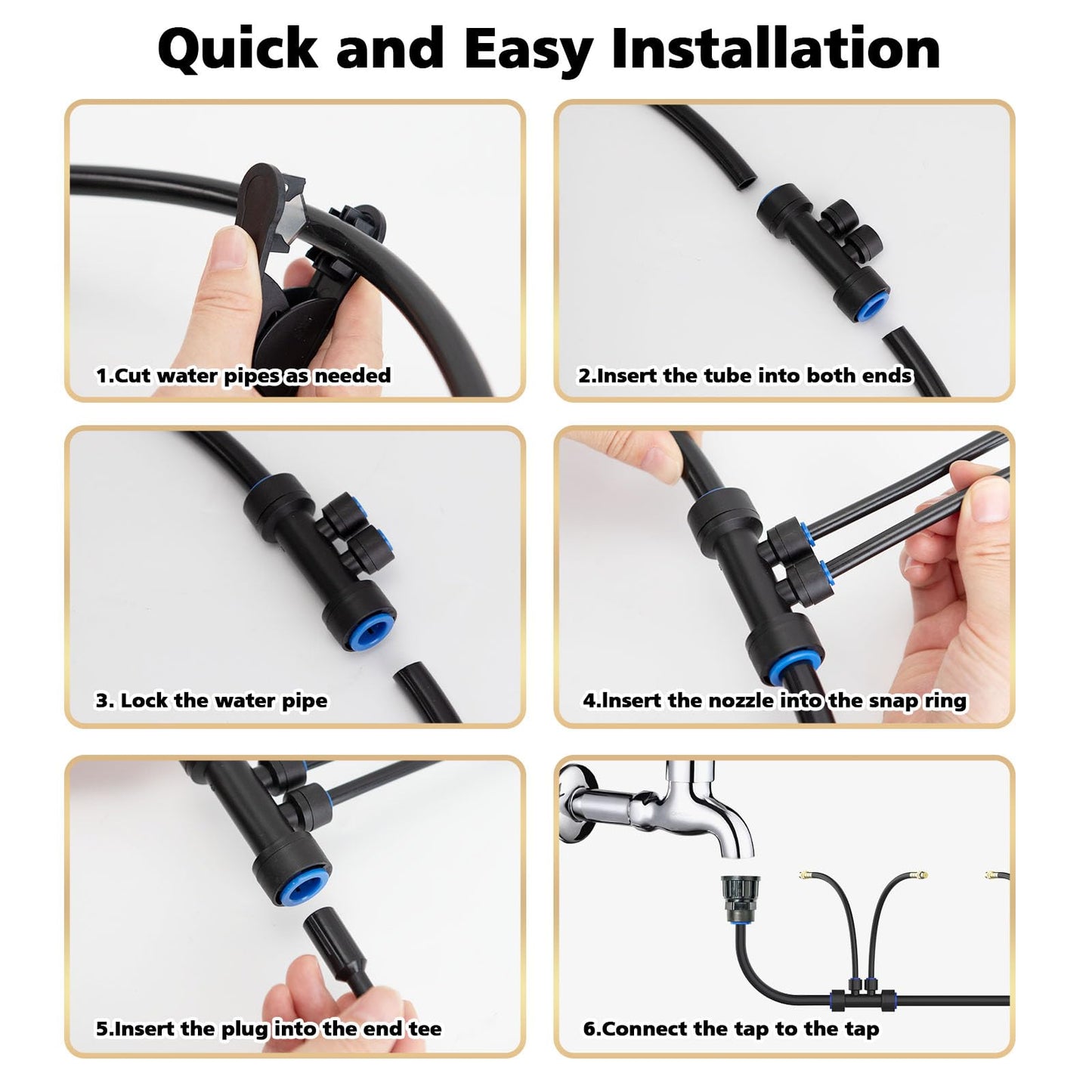 Drip Irrigation System 2 Ports - 360°Adjustable Garden Watering System 50FT with 30 Nozzles, Drip Irrigation Kit for Garden, Yard, Lawn, Greenhouse, Plants, 2/5 inch Hose