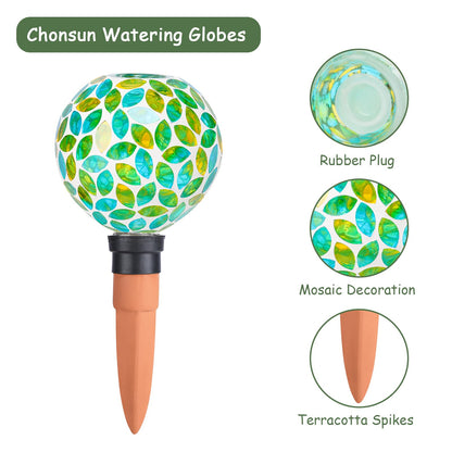 Chonsun Plant Watering Globes Mosaic Self Watering Spikes 2 Pack Large Self Watering Planter Insert Automatic Watering Device Outdoor Indoor Decoration