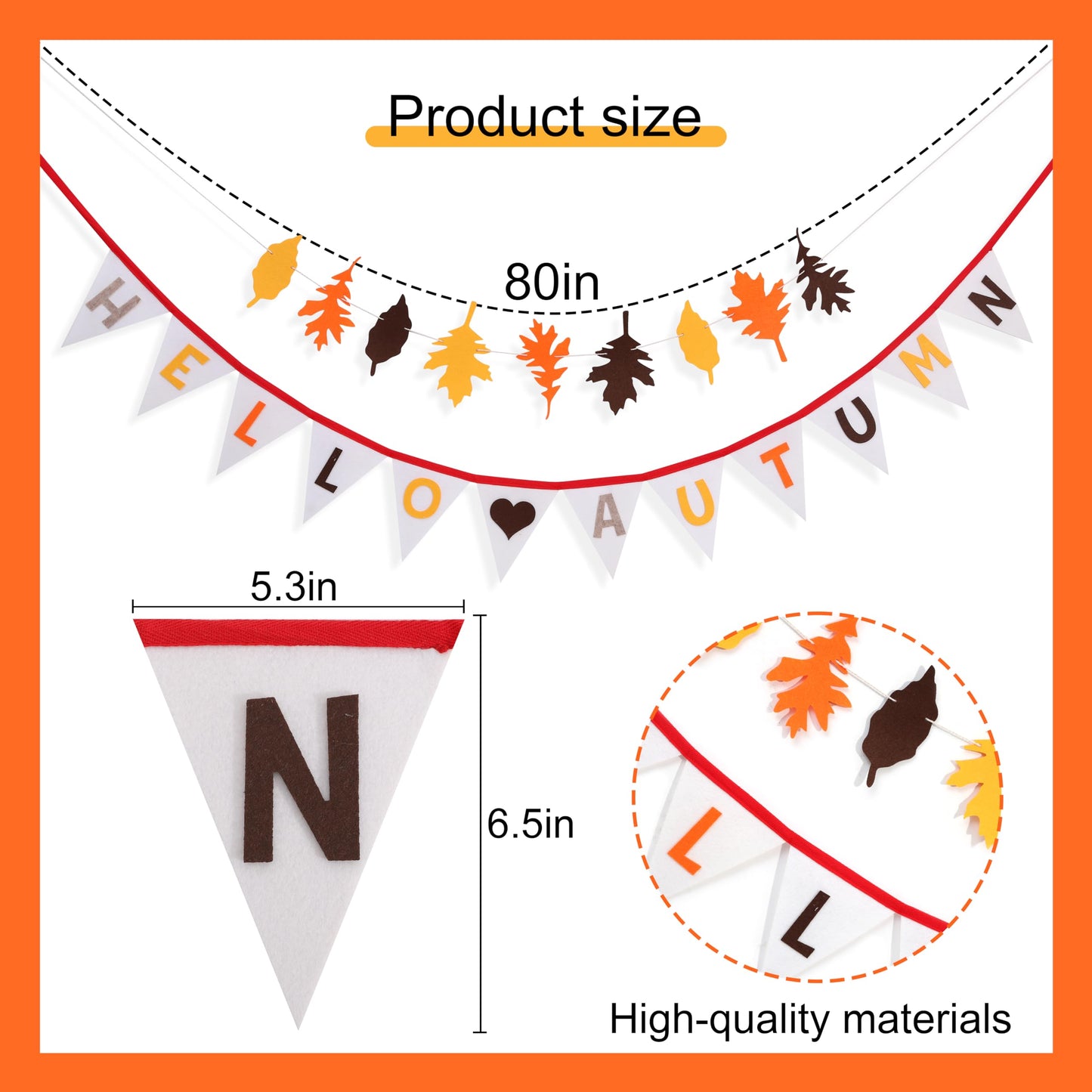 Hello Autumn Felt Bunting - Harvest Festival Farm Theme Wall Hanging Garland, Thanksgiving Autumn Leaves Garland, Halloween Pumpkin Spice Banner, Halloween Nursery Room Fire Place Hanging Decors