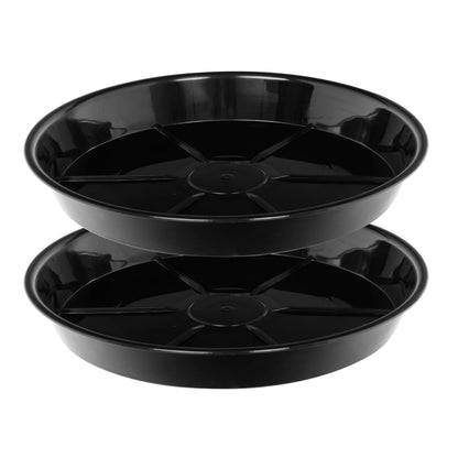 NIMYAU Large Plant Saucer 14 Inch 2 Pack, Plant Trays for Pots Heavy Duty Round Plastic Plant Saucers for Indoors Outdoors, Flower Pot Drip Trays, Clear Black Flower Plant Pot Saucer, Plant Pot Tray