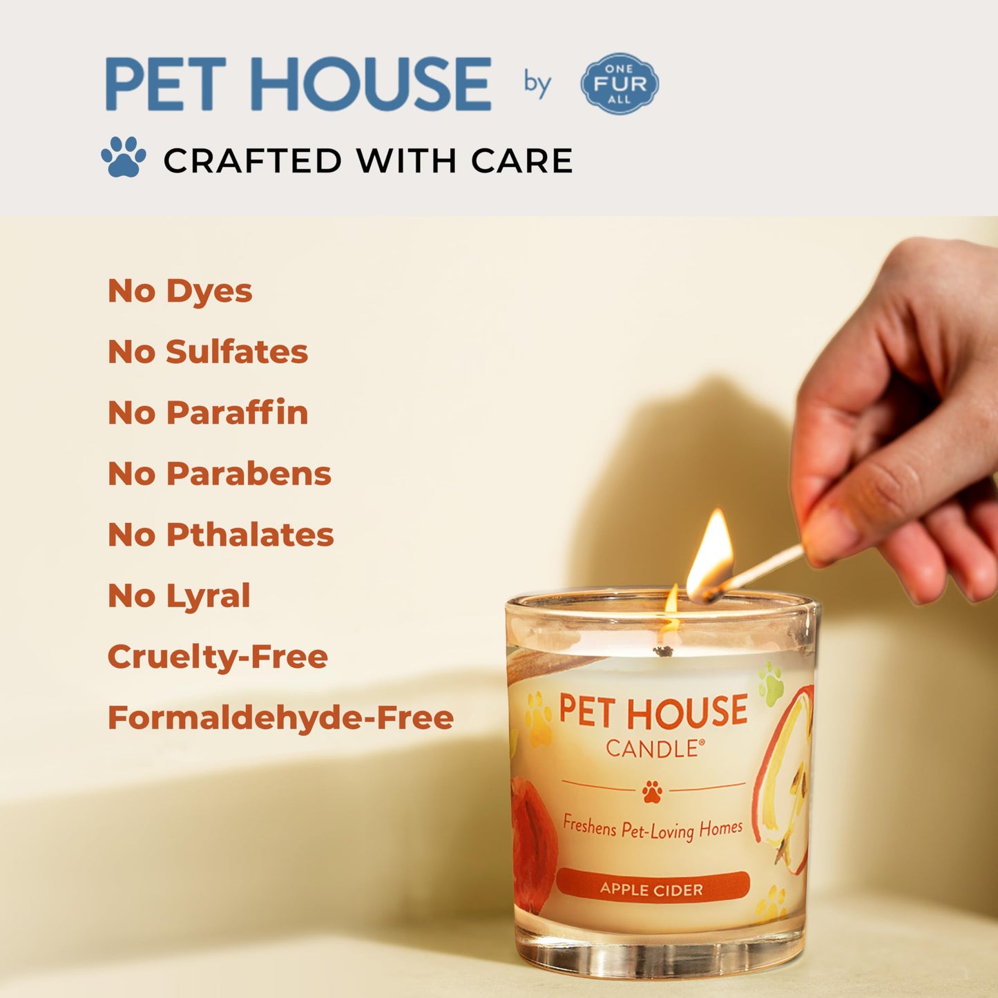 One Fur All Pet House Fall Candles, Long Lasting, Clean Burning, Soy Wax Scented Candles for Pet Odor, Apple Cider