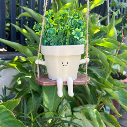 Swing Smily Face Planter Pot - Indoor Outdoor Flower Head Hanging Planters, Swinging Smiley Plant Pots with Drainage Hole,for Succulent/String of Pearls Plant Live Pot Gift Ideas for Mother, Christmas