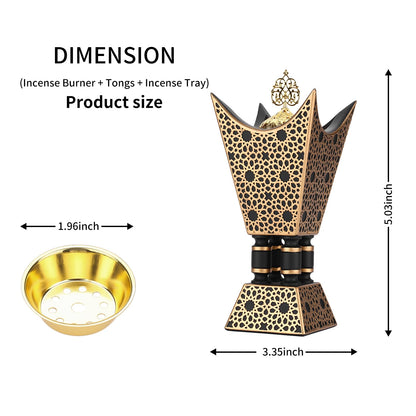 TERSCHELLING Bakhoor Incense Burner, Oud Frankincense Resin Burner 8.85Inches Tall,Charcoal Incense Burner - for Yoga, Spa Aromatherapy, Office & Home Decor (Trophy Shape) (Black)