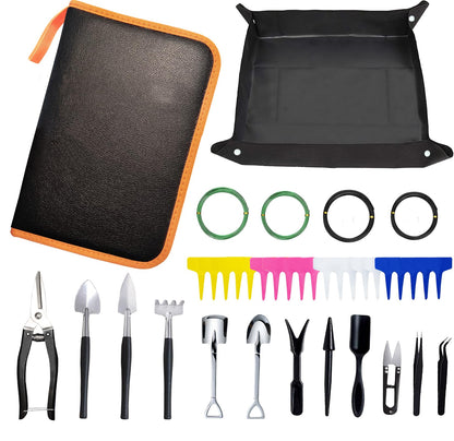 Bonsai Tools Set, 38Pcs Gardening Trimming Tools Kit Indoor Succulent Tool with 4 Tree Training Wire, Plant Repotting Mat, Bonsai Scissors in Leather Bag