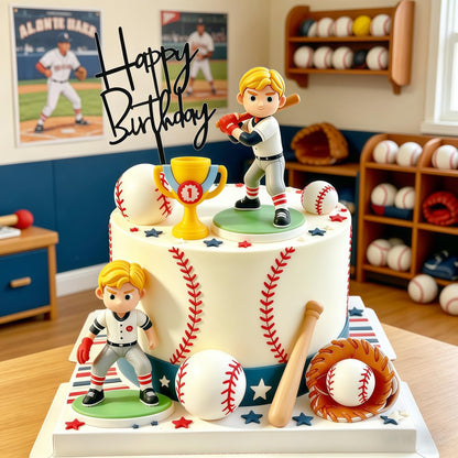 XLENGO 10 PCS Baseball Cake Toppers, Baseball Cake Decorations with Baseballs Player Trophy Gloves for Sport Theme Birthday Supplies