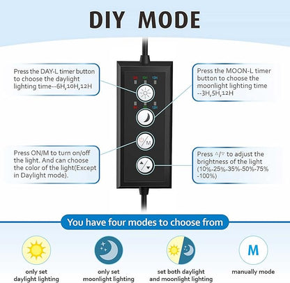hygger Clip On Full Spectrum Aquarium LED Light, 42W Day-Night Dual Timer Sunrise-Day-Sunset-Moon Fish Tank Light, Adjustable Timer Brightness with 9 Colors for Planted Tank