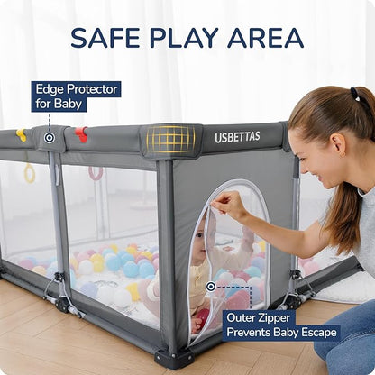 Foldable Baby Playpen, 1-Minute Setup, Lightweight Portable Playpen with Carry Bag, 59"x71" Indoor Outdoor Safty Play Yard for Babies & Toddlers, Dark Gray
